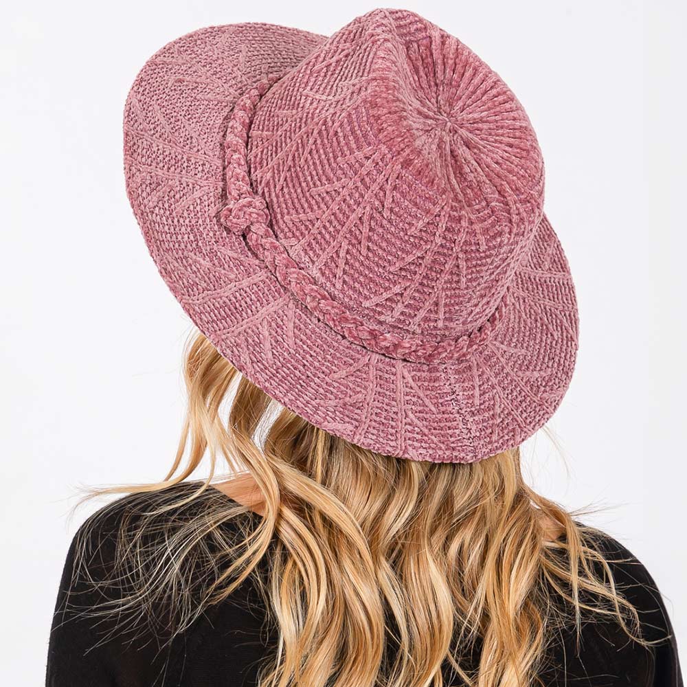 HATEGORY Chenille Pattern Fedora Hat with Braided Band