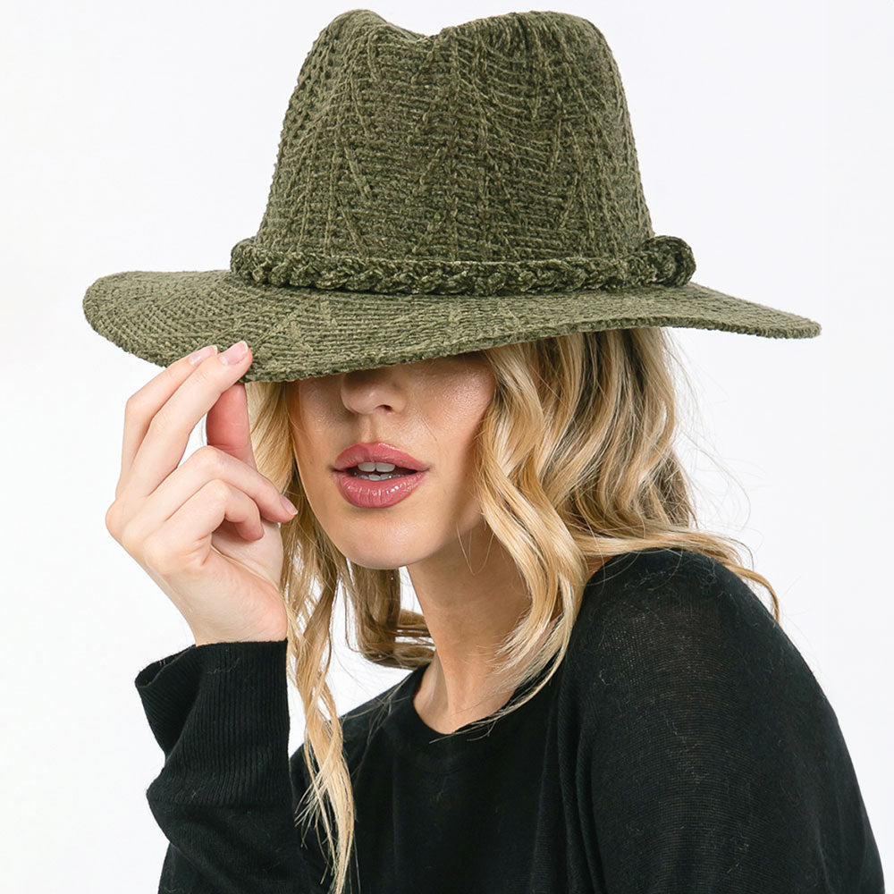 HATEGORY Chenille Pattern Fedora Hat with Braided Band
