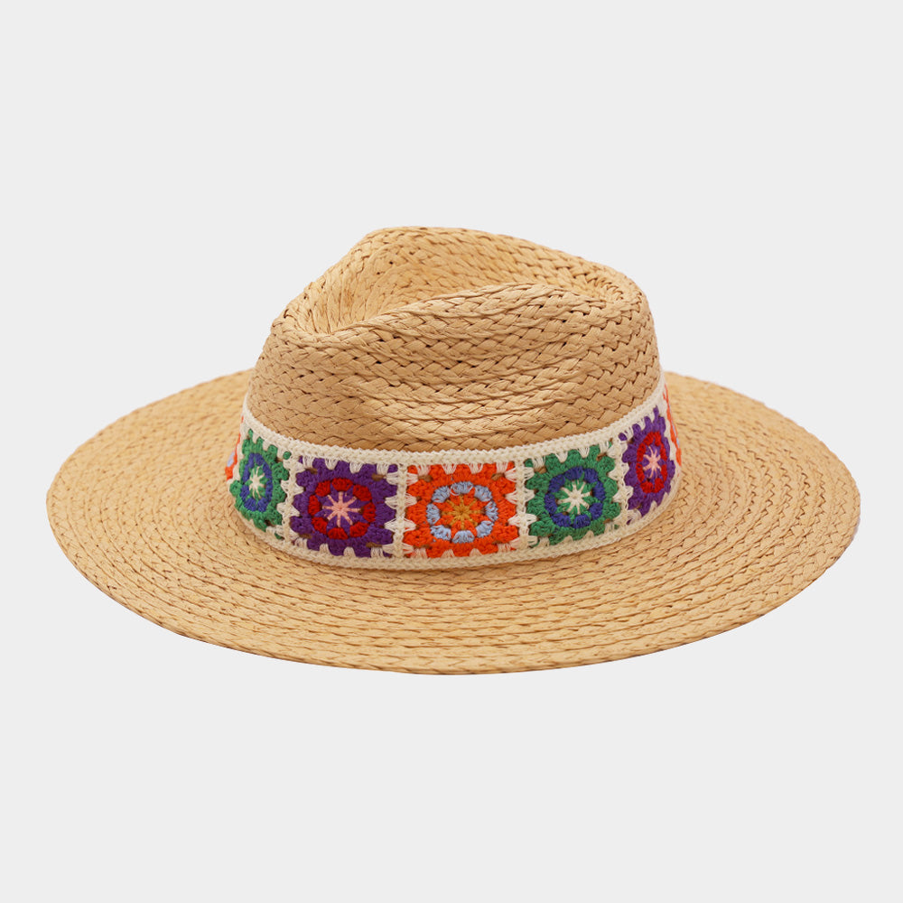 HATEGORY Floral Crochet Band Straw Hat
