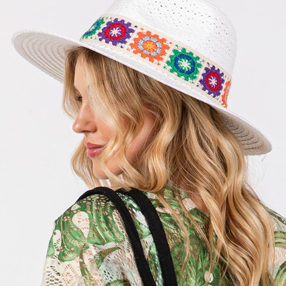 HATEGORY Floral Crochet Band Straw Hat