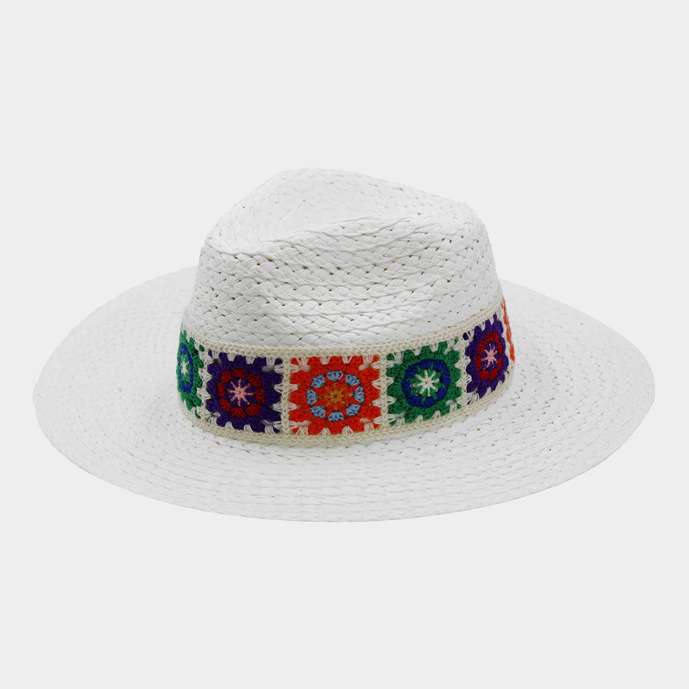 HATEGORY Floral Crochet Band Straw Hat