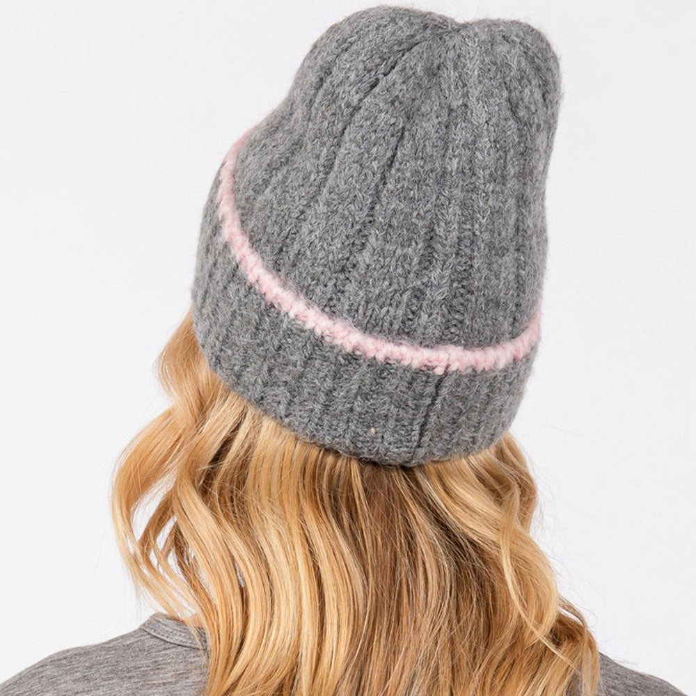 HATEGORY Two Tone Line Detailed Beanie Hat