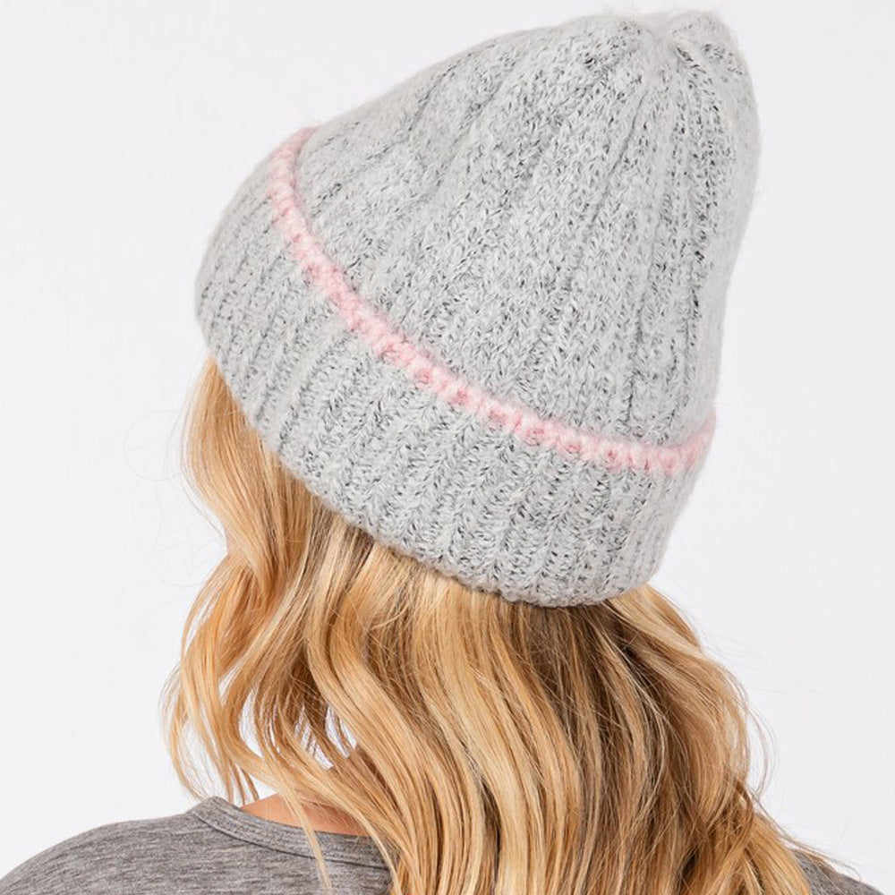 HATEGORY Two Tone Line Detailed Beanie Hat