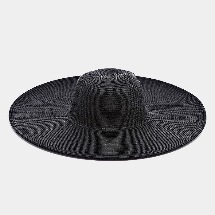 HATEGORY Wide Brimmed Solid Straw Floppy Hat