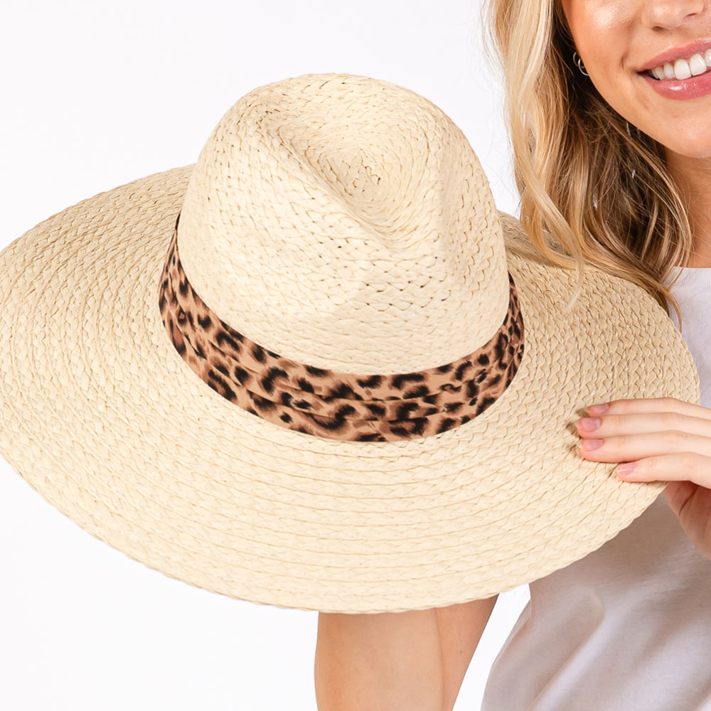 HATEGORY Leopard Band Straw Sun Hat