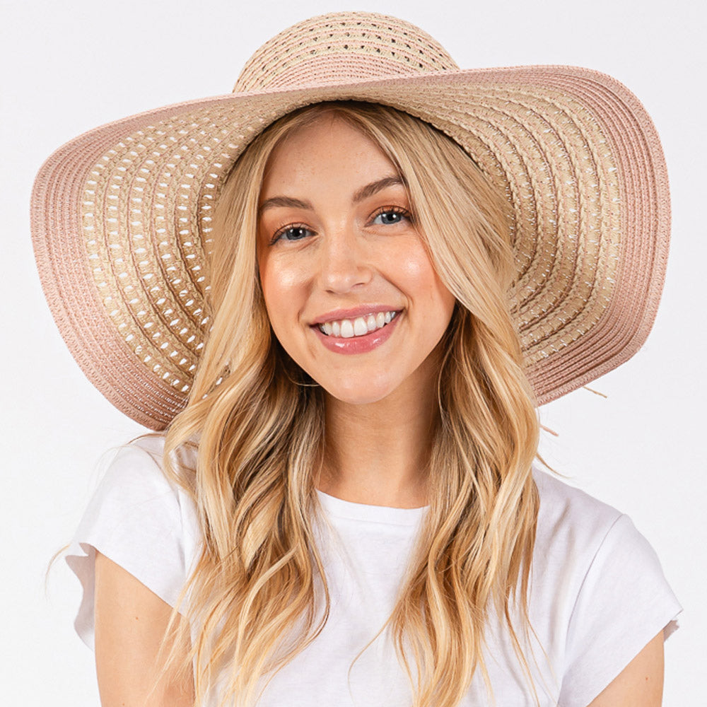 HATEGORY Striped Pattern Wide Brim Floppy Sun Hat
