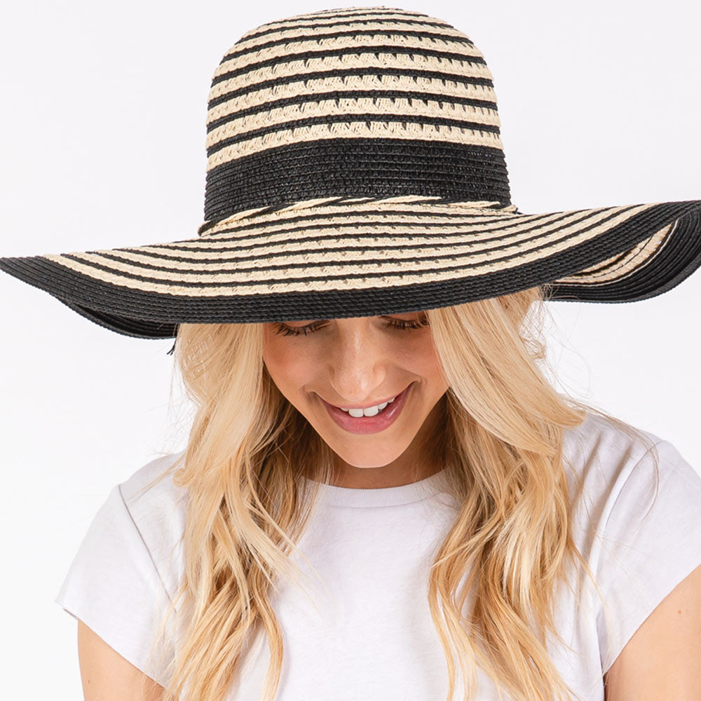 HATEGORY Striped Pattern Wide Brim Floppy Sun Hat