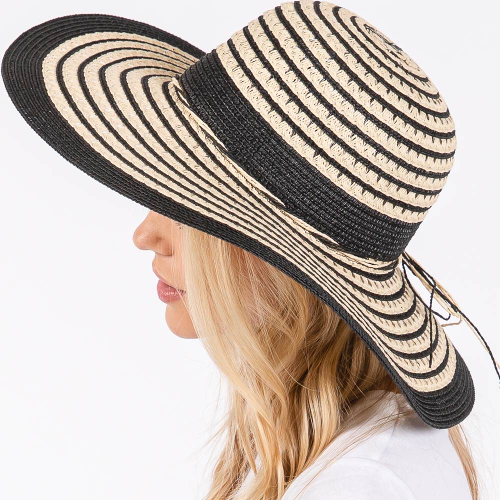 HATEGORY Striped Pattern Wide Brim Floppy Sun Hat