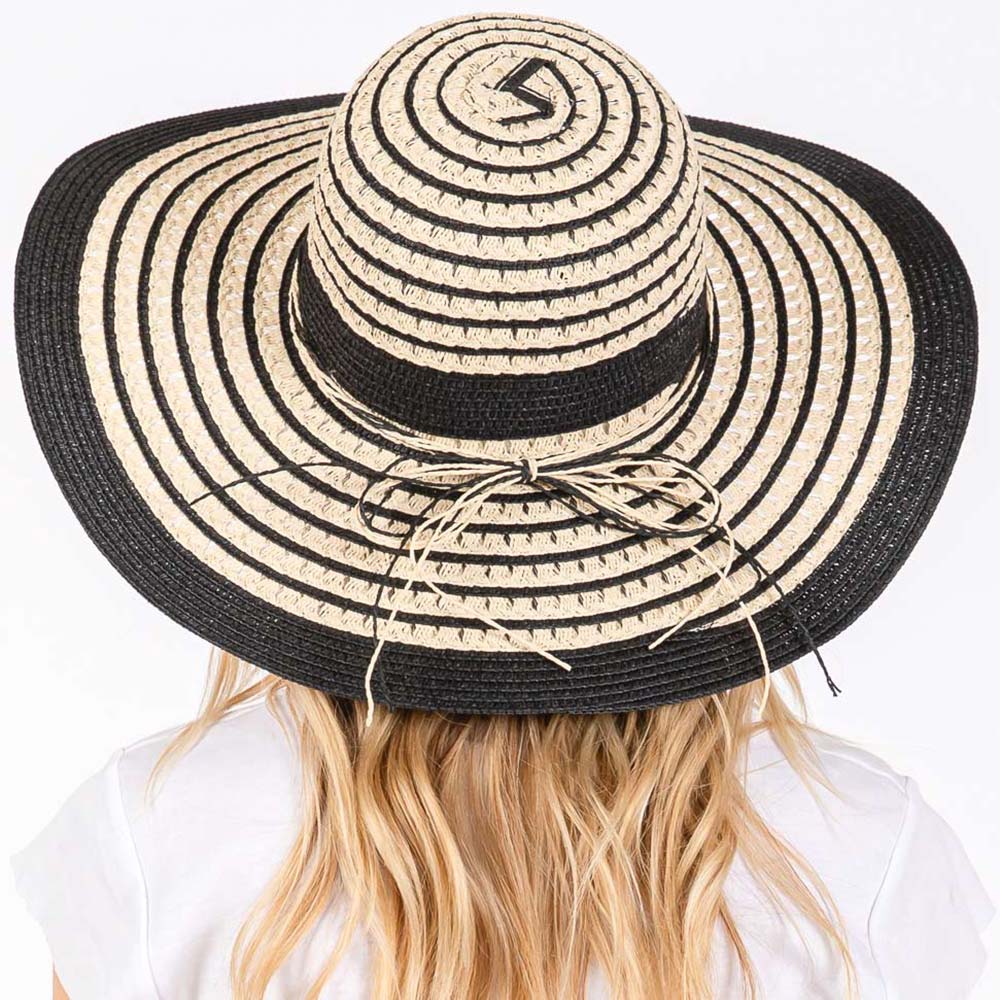 HATEGORY Striped Pattern Wide Brim Floppy Sun Hat