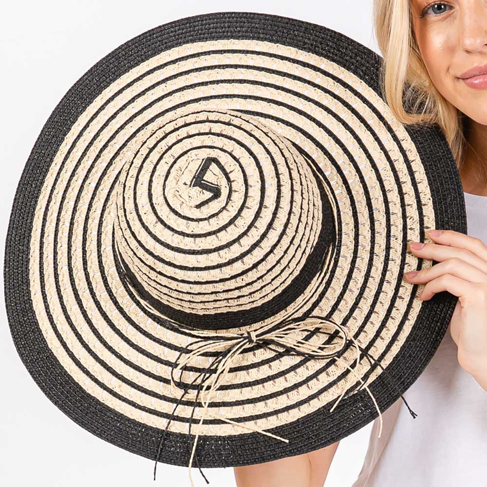 HATEGORY Striped Pattern Wide Brim Floppy Sun Hat