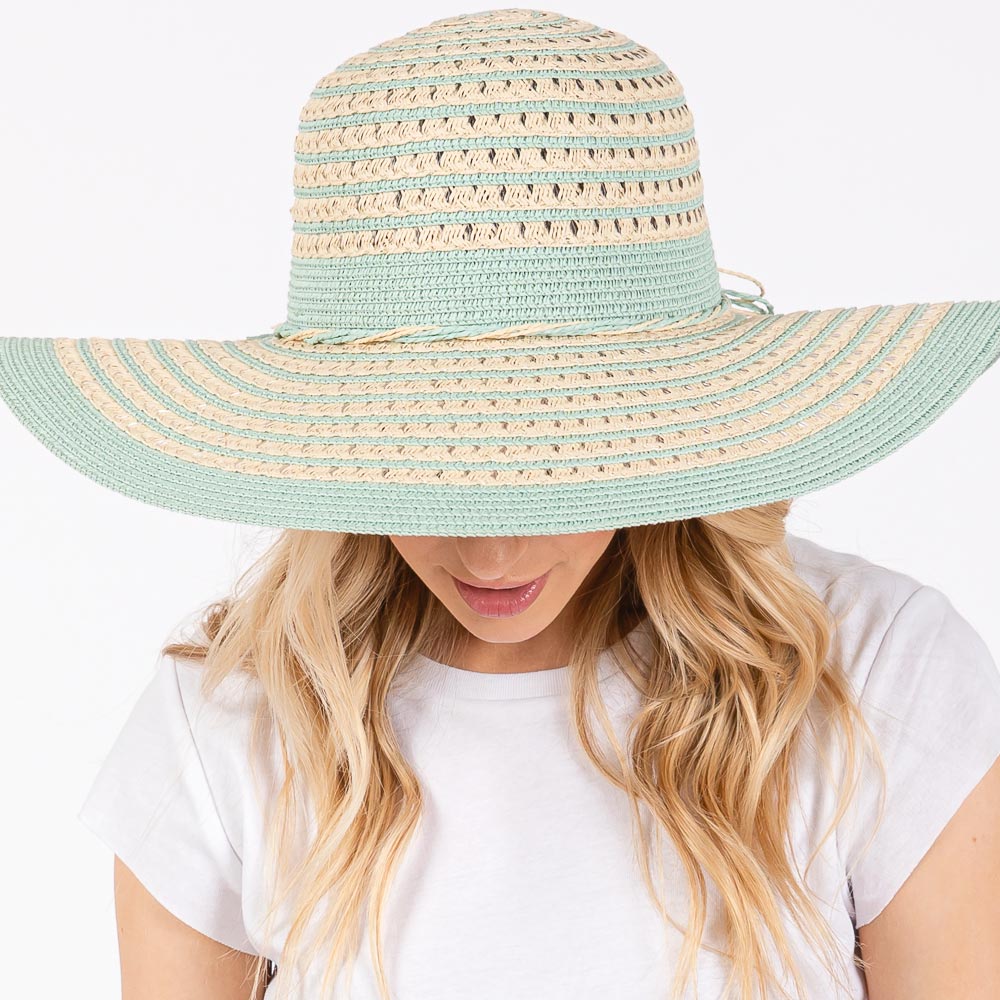 HATEGORY Striped Pattern Wide Brim Floppy Sun Hat