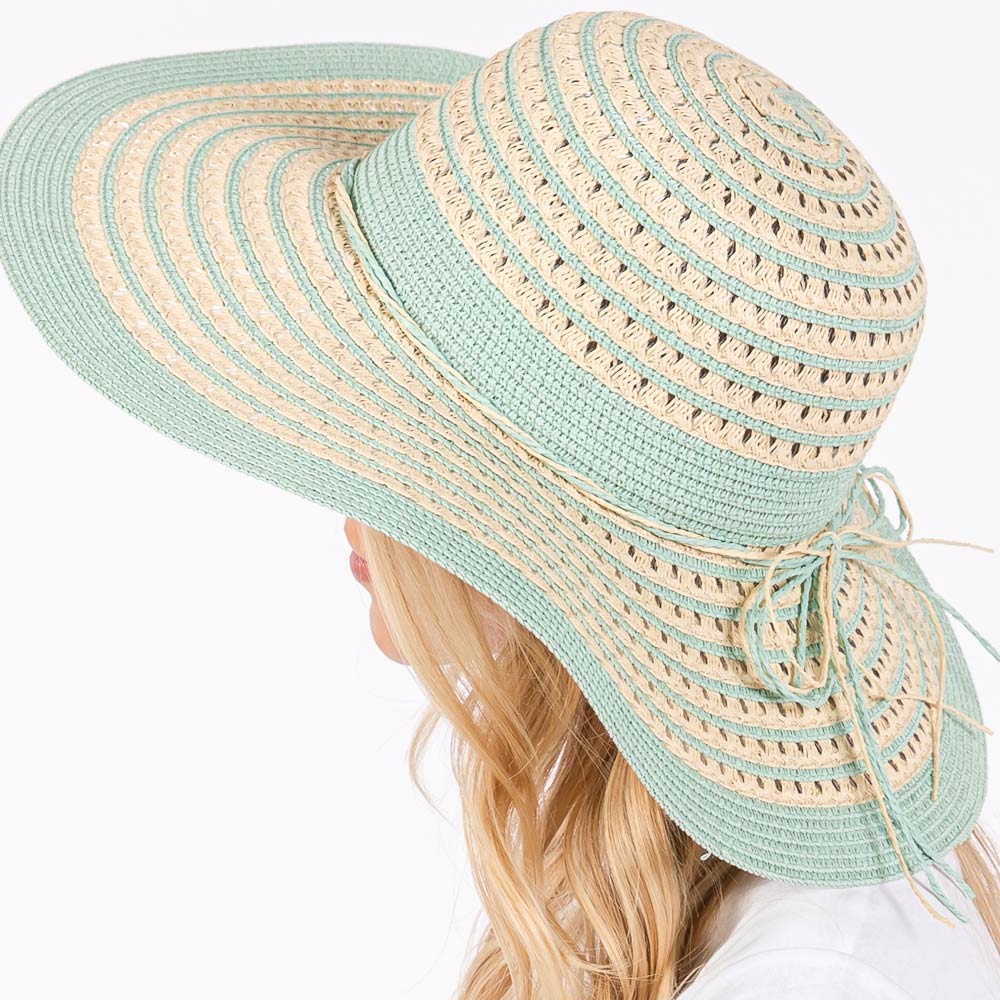 HATEGORY Striped Pattern Wide Brim Floppy Sun Hat