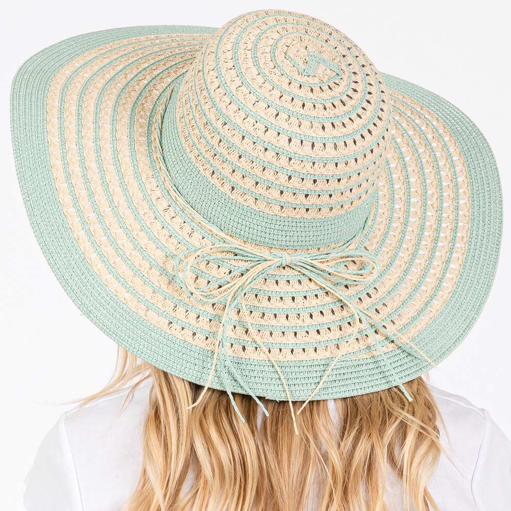 HATEGORY Striped Pattern Wide Brim Floppy Sun Hat