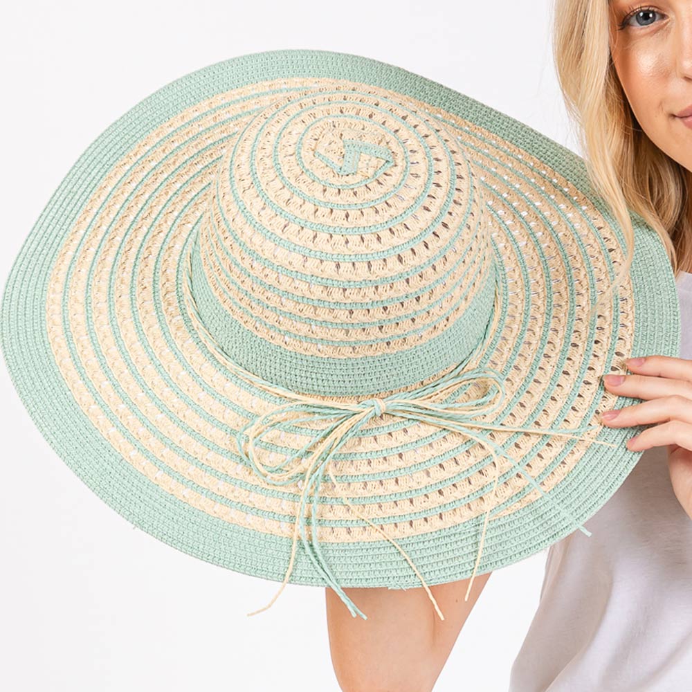 HATEGORY Striped Pattern Wide Brim Floppy Sun Hat