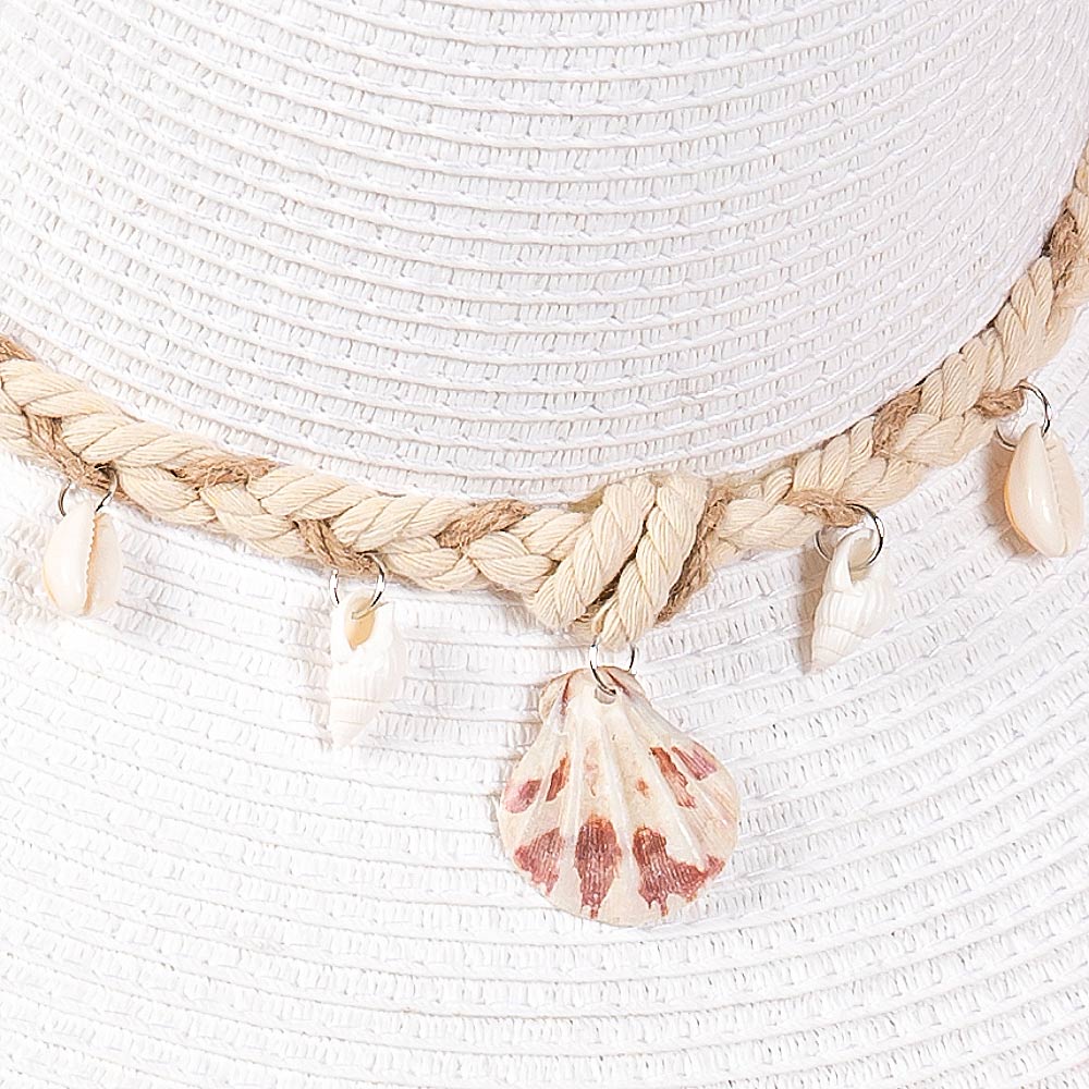 HATEGORY Wide Brim Straw Sun Hat with Shell and Conch Braided Band