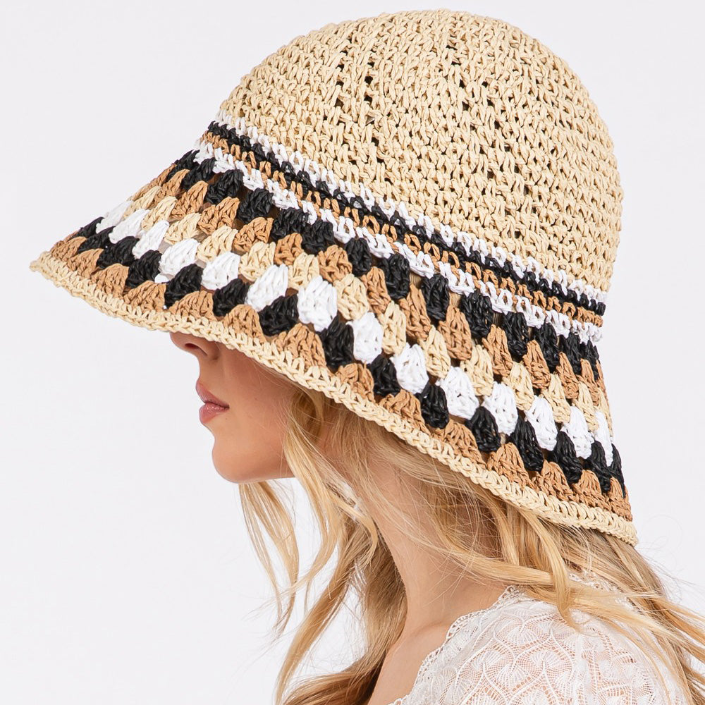 HATEGORY Multi Color Straw Bucket Hat