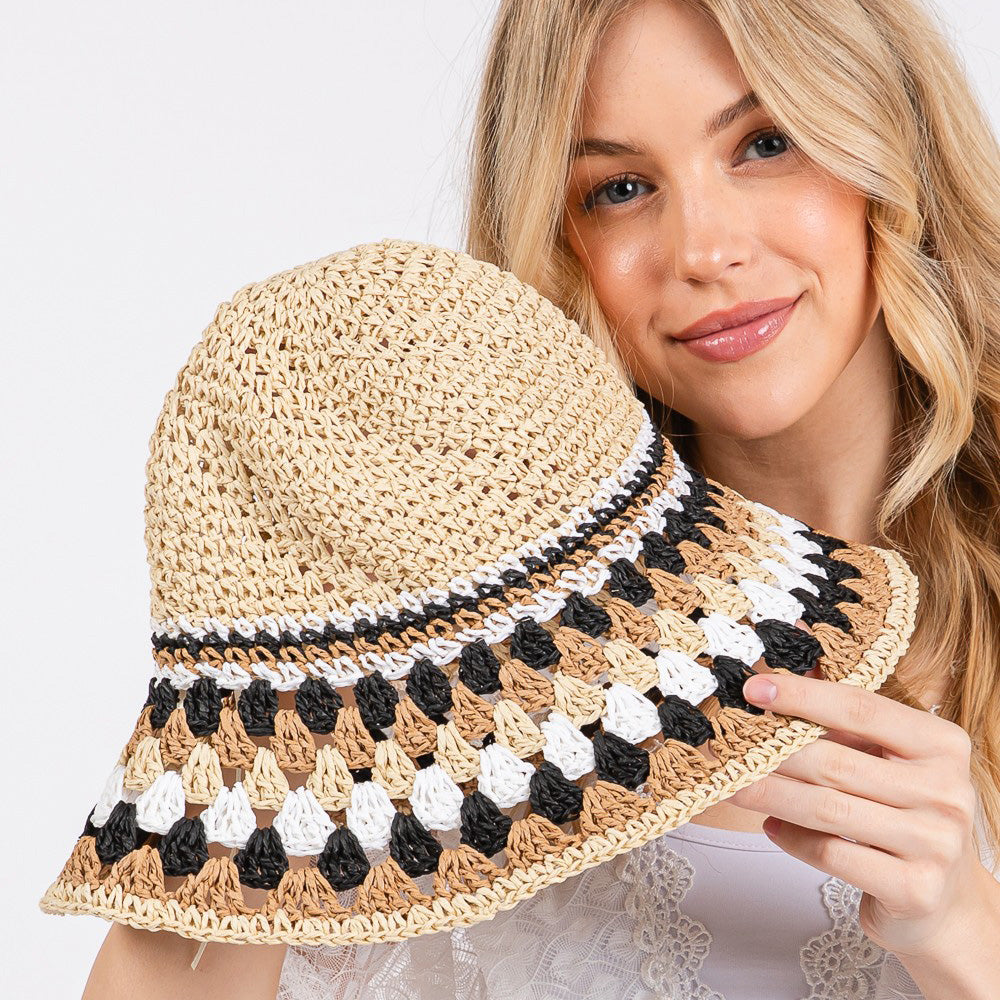 HATEGORY Multi Color Straw Bucket Hat