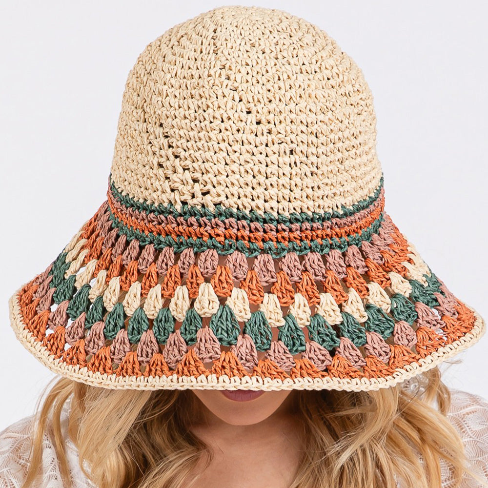 HATEGORY Multi Color Straw Bucket Hat