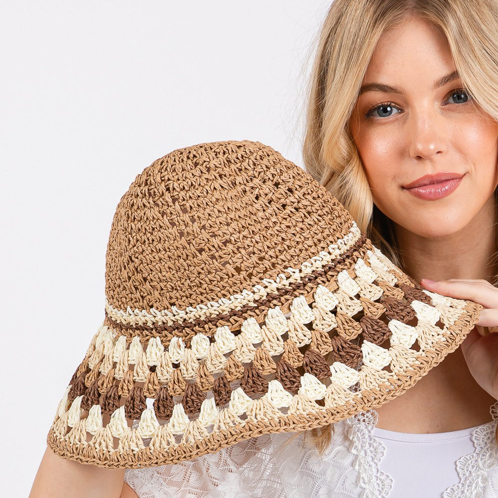 HATEGORY Multi Color Straw Bucket Hat