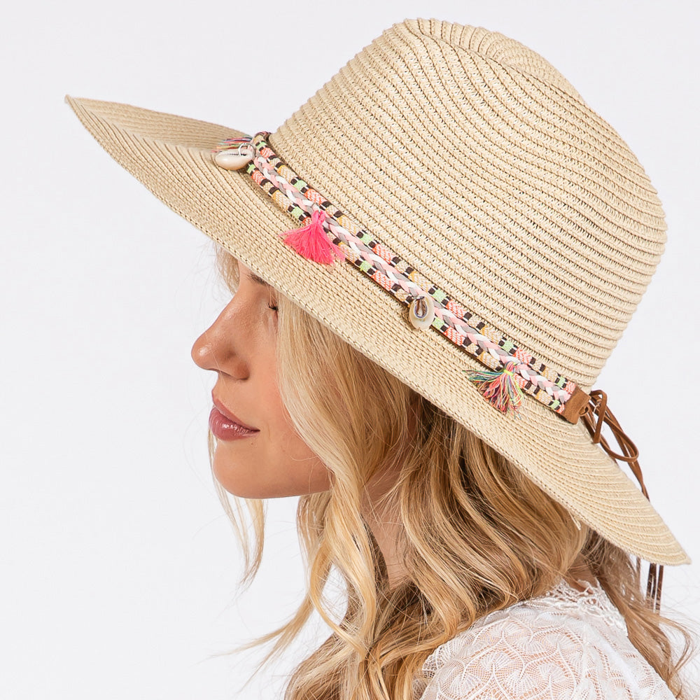 HATEGORY Boho Tassel Band Straw Sun Hat