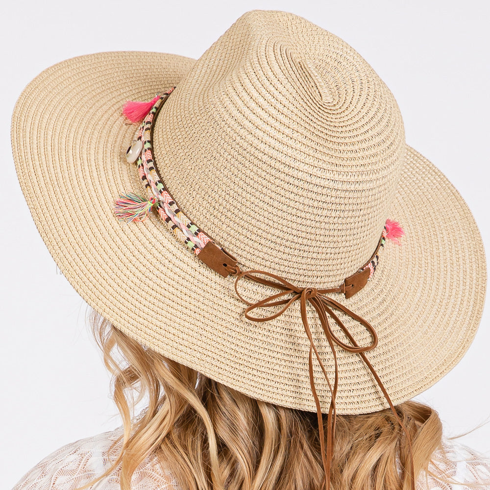 HATEGORY Boho Tassel Band Straw Sun Hat