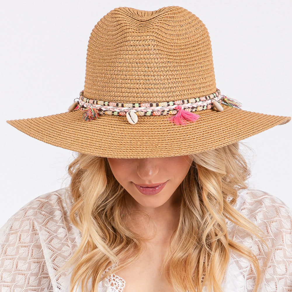 HATEGORY Boho Tassel Band Straw Sun Hat