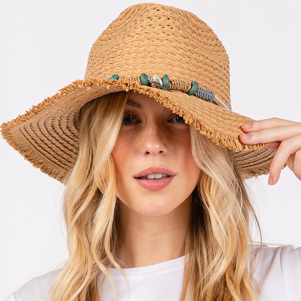 HATEGORY Frayed Straw Sun Hat with Braided Starfish Band
