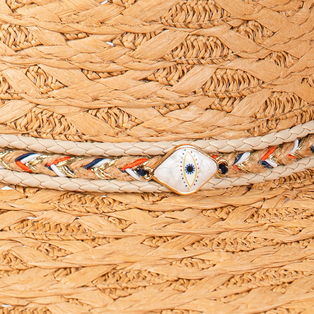 HATEGORY Straw Sun Hat with Straw Braided Evil Eye