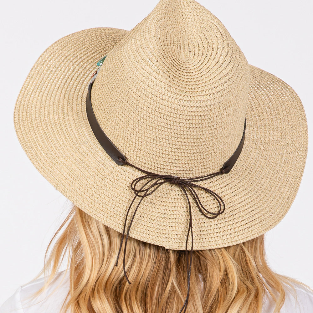 HATEGORY Turquoise Beads Band Straw Sun Hat