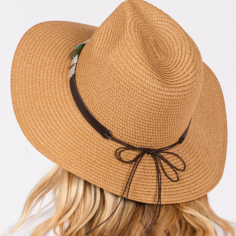 HATEGORY Turquoise Beads Band Straw Sun Hat