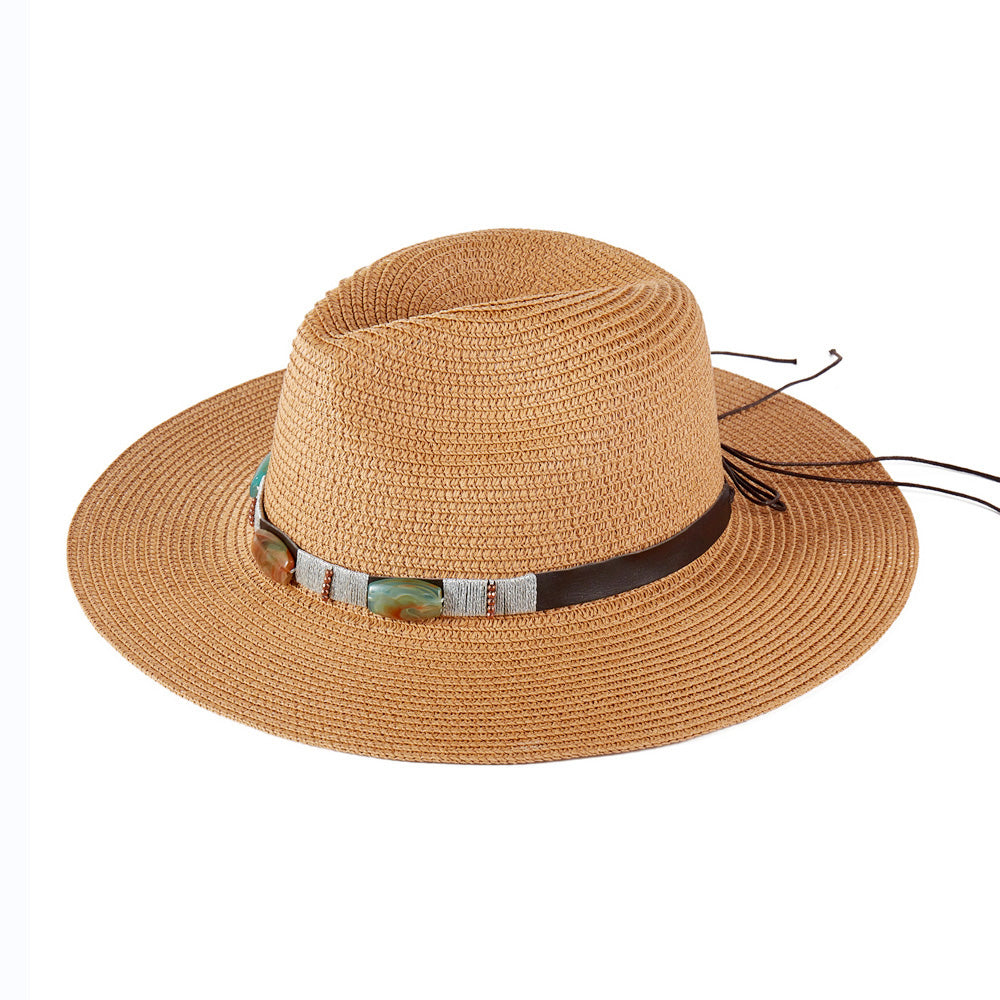 HATEGORY Turquoise Beads Band Straw Sun Hat