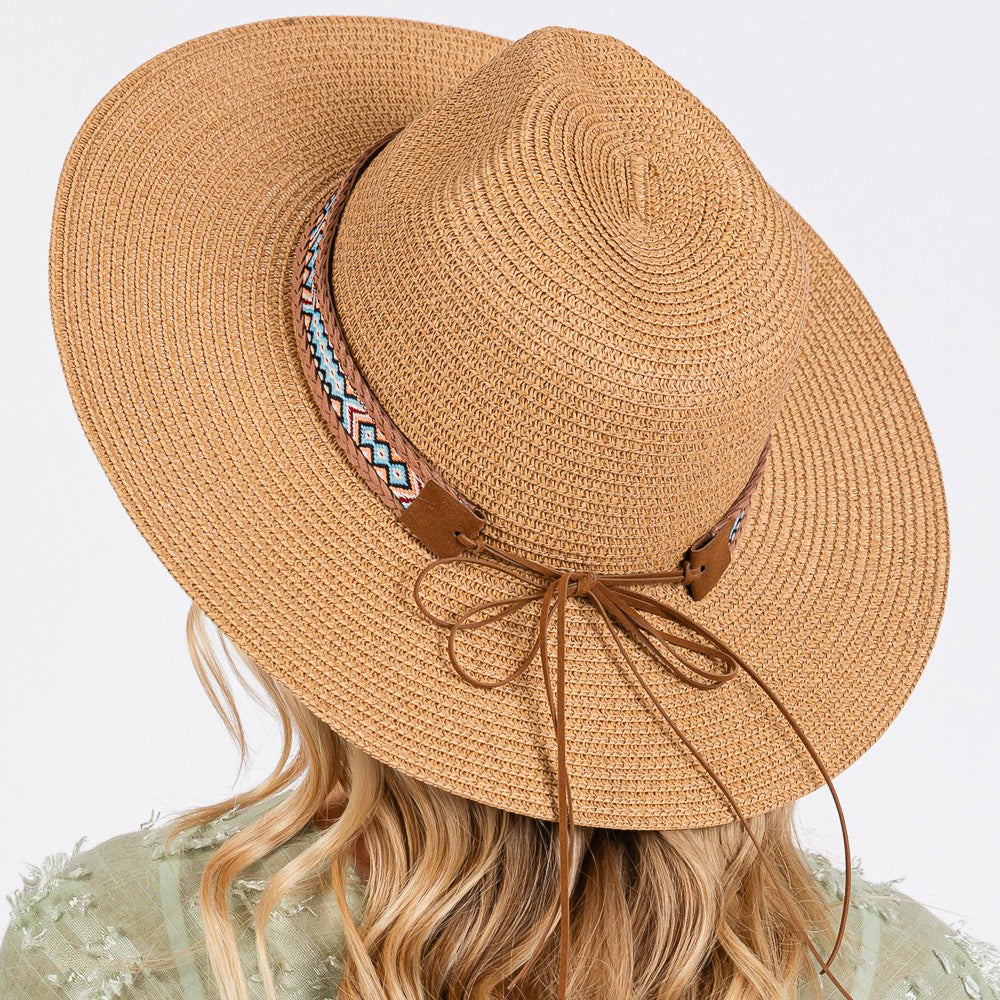 HATEGORY Woven Boho Band Straw Sun Hat