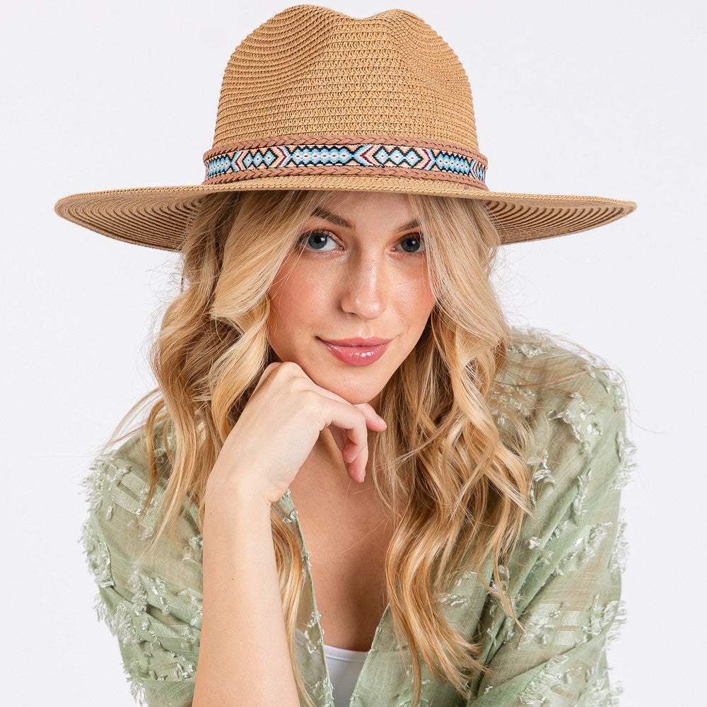 HATEGORY Woven Boho Band Straw Sun Hat