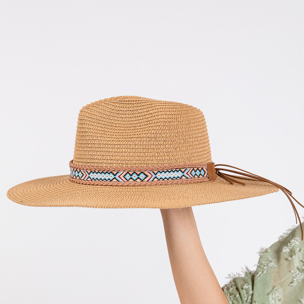 HATEGORY Woven Boho Band Straw Sun Hat