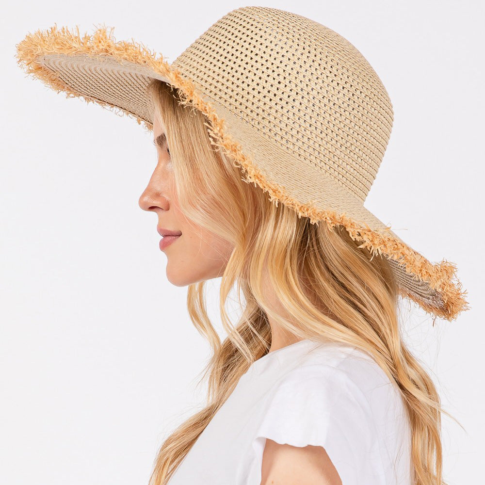 HATEGORY Frayed Edge Floppy Straw Sun Hat