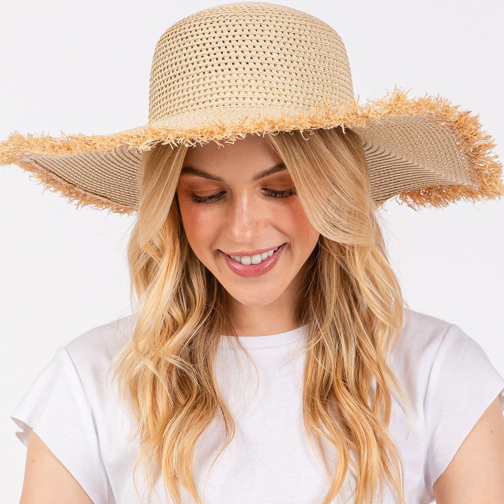 HATEGORY Frayed Edge Floppy Straw Sun Hat