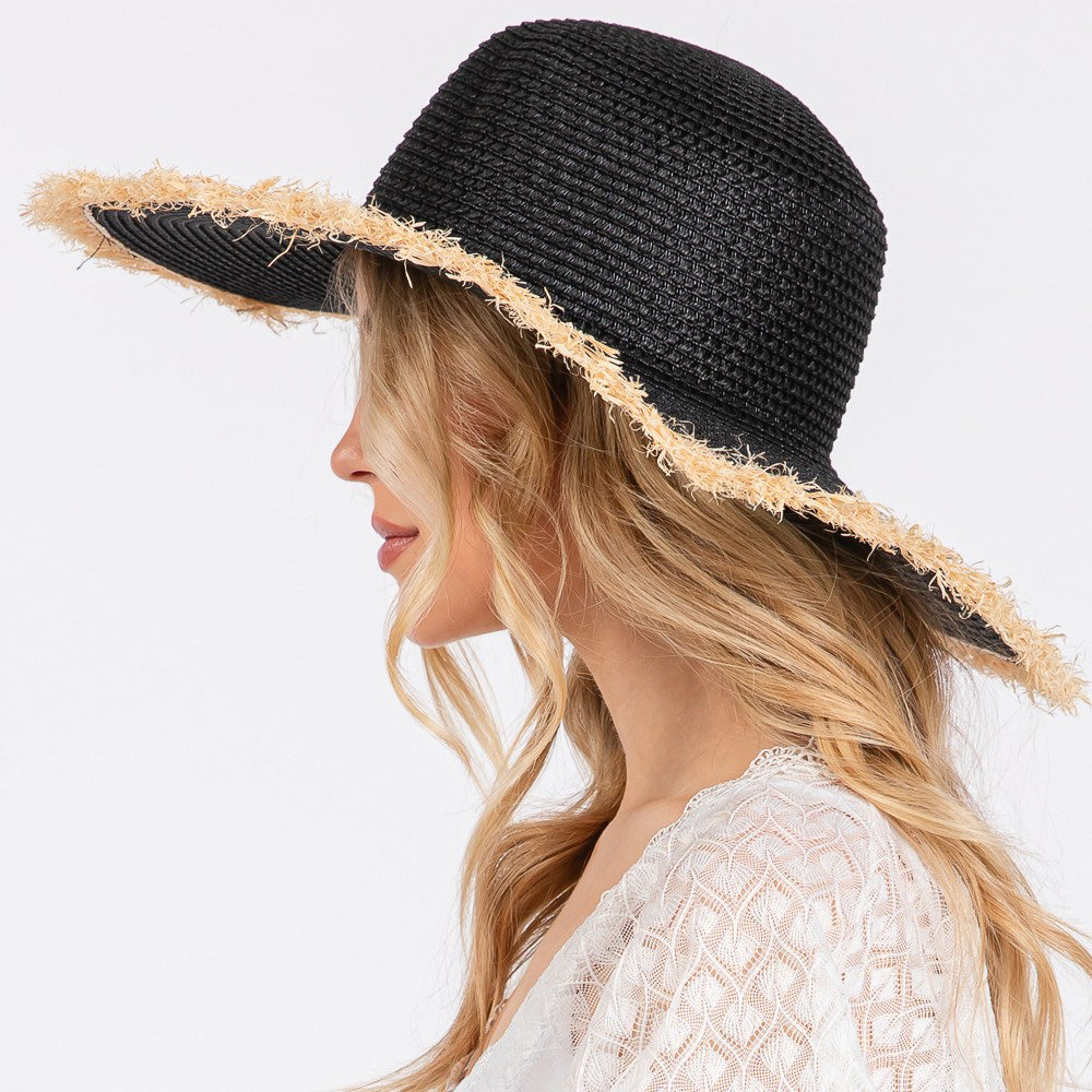 HATEGORY Frayed Edge Floppy Straw Sun Hat