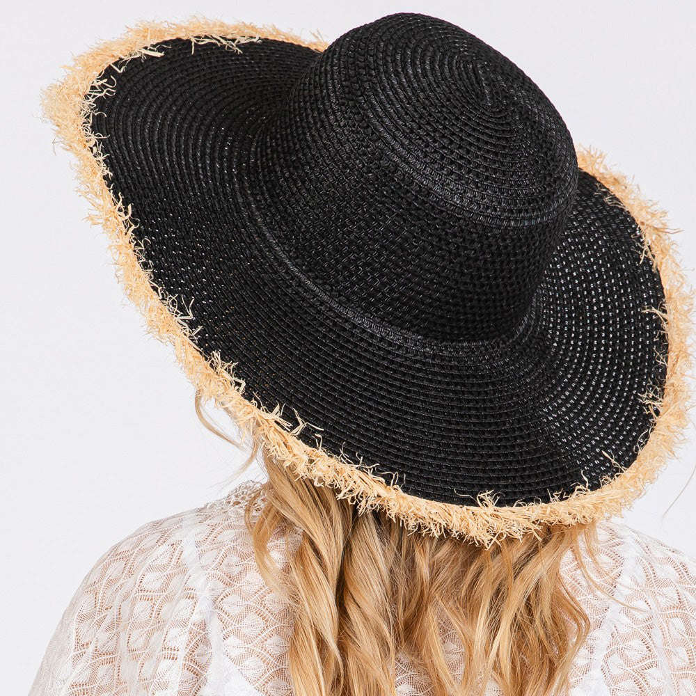 HATEGORY Frayed Edge Floppy Straw Sun Hat