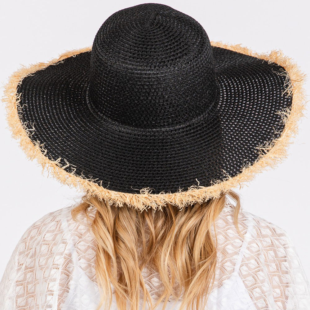 HATEGORY Frayed Edge Floppy Straw Sun Hat