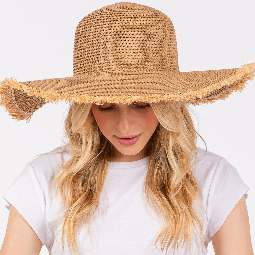 HATEGORY Frayed Edge Floppy Straw Sun Hat