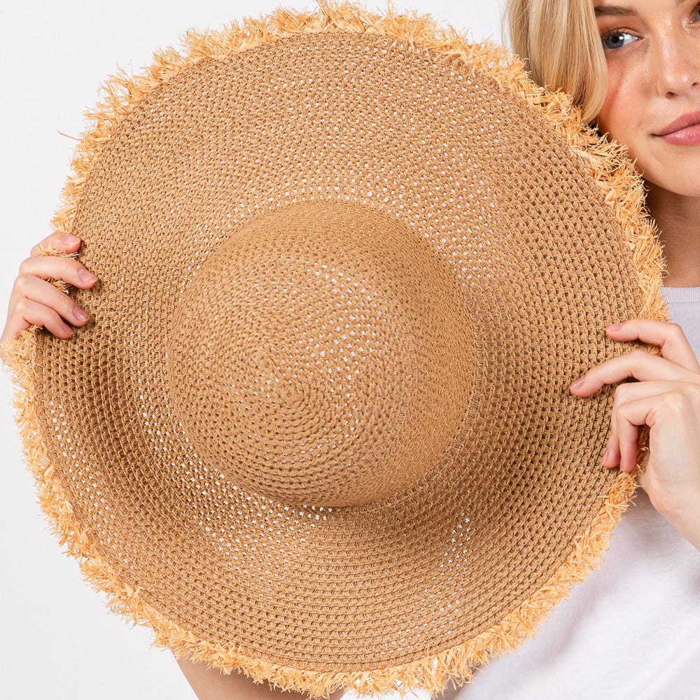HATEGORY Frayed Edge Floppy Straw Sun Hat