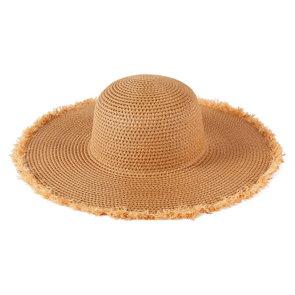 HATEGORY Frayed Edge Floppy Straw Sun Hat