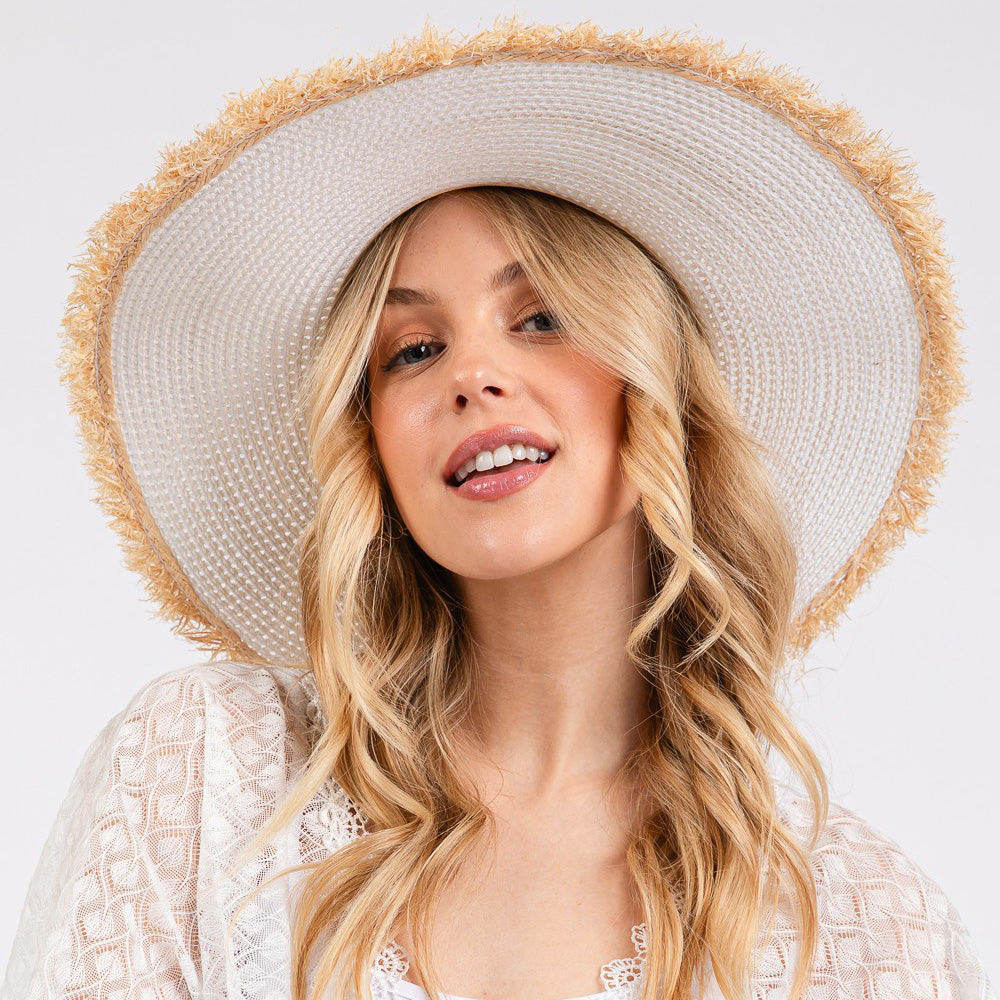 HATEGORY Frayed Edge Floppy Straw Sun Hat