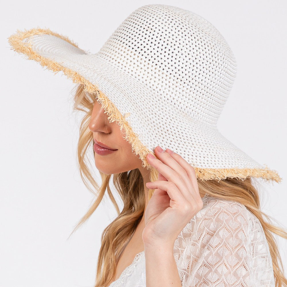 HATEGORY Frayed Edge Floppy Straw Sun Hat