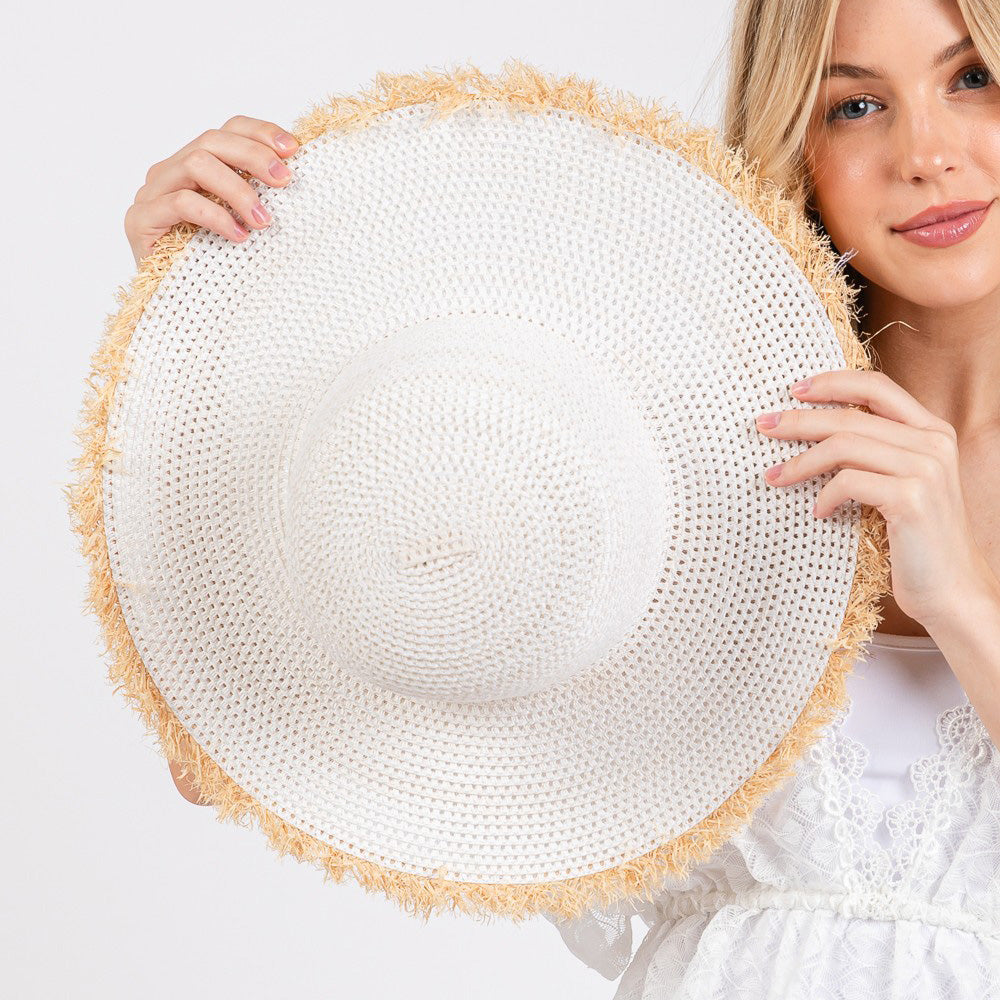 HATEGORY Frayed Edge Floppy Straw Sun Hat