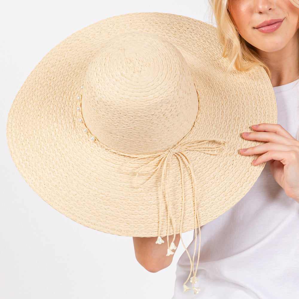 HATEGORY Braided Pearl Band Wide Floppy Sun Hat