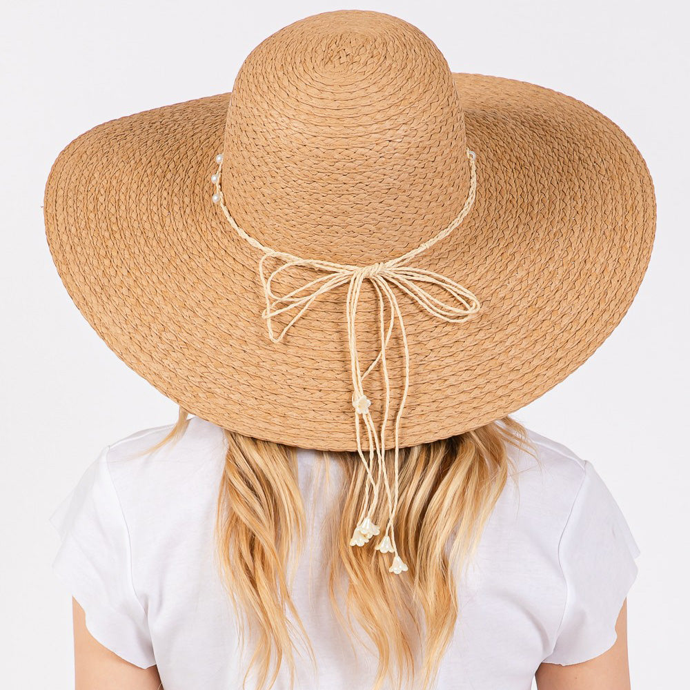 HATEGORY Braided Pearl Band Wide Floppy Sun Hat