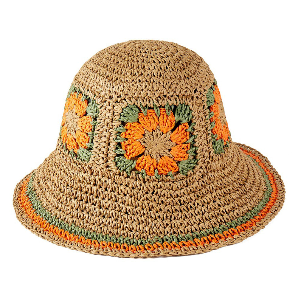HATEGORY Floral Crochet Straw Bucket Hat
