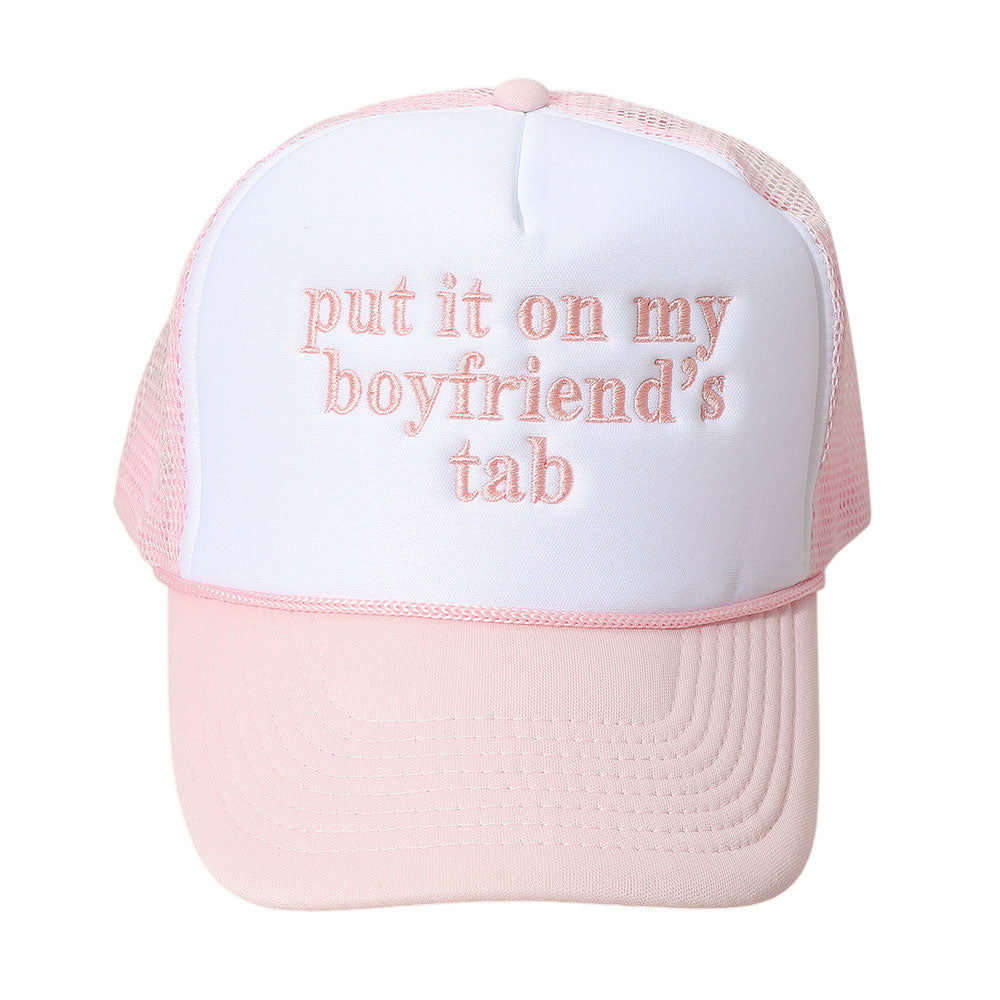 HATEGORY PUT IT ON MY BOYFRIENDS TAB Embroidered Mesh Back Trucker Cap