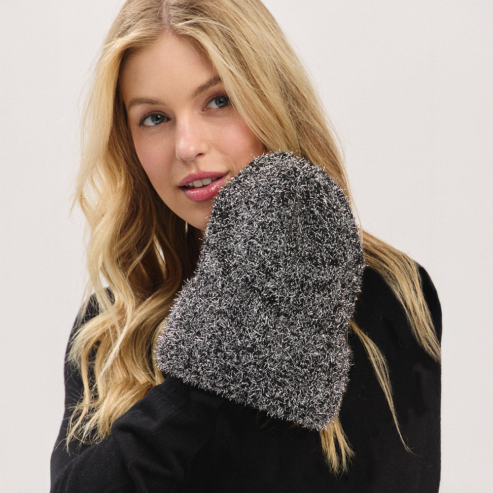 HATEGORY Fuzzy Lurex Metallic Knit Winter Beanie Hat